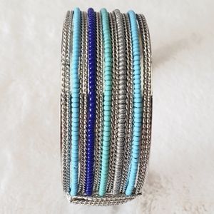 Silver and Blue Beaded Bracelet